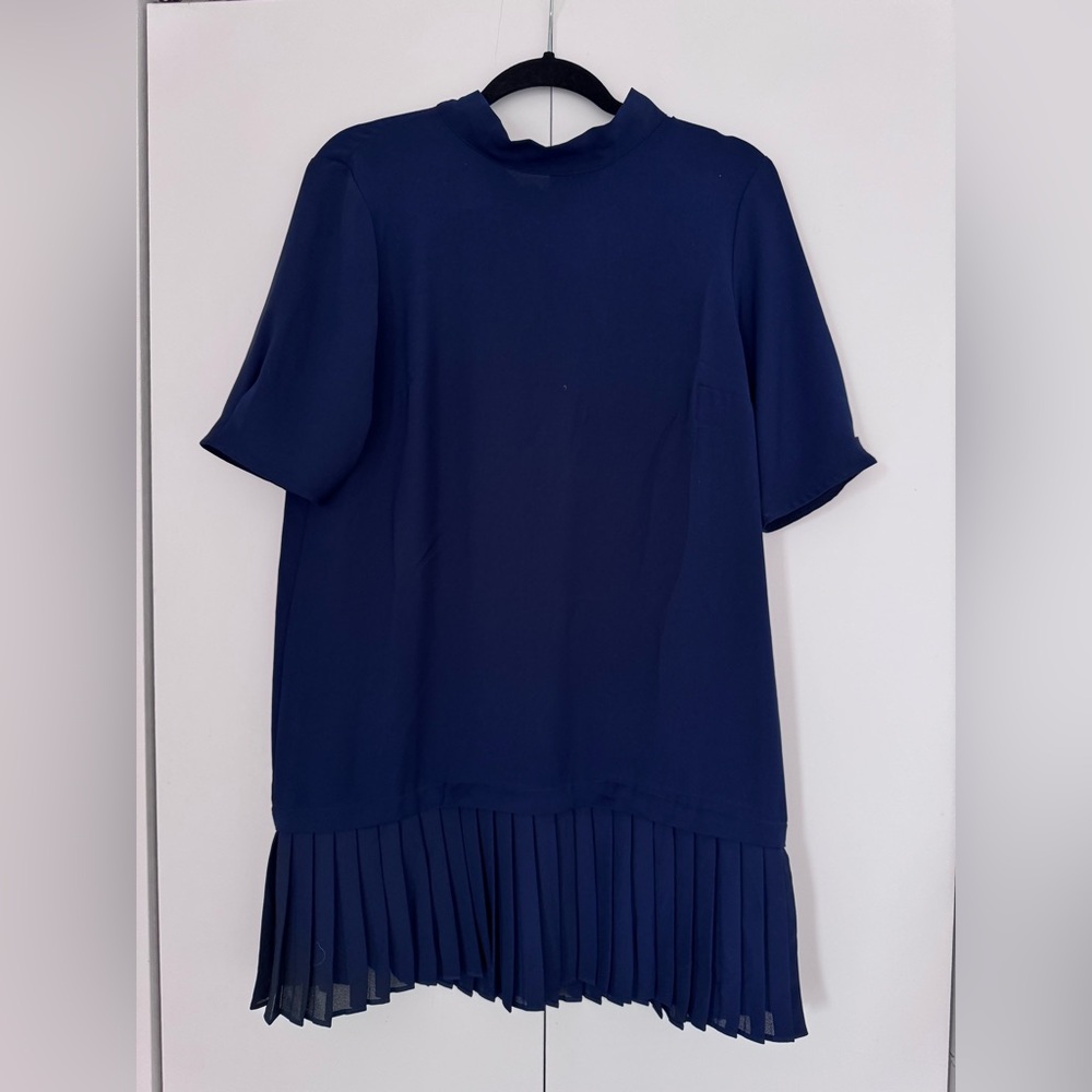 Zara Blue Boxy Mini Dress with Mandarin Collar